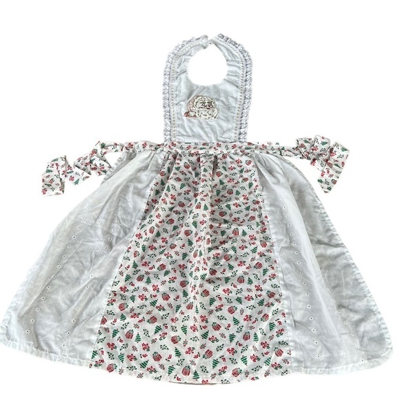 Vintage Handmade Santa Appliqué Bib Apron Christmas Holiday Lace Accents - Picture 9 of 16